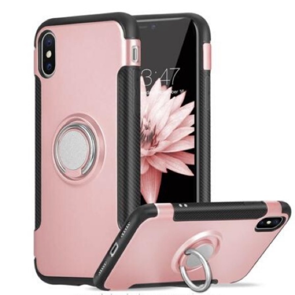 Red iPhone X/XS Phone Case w Ring Holder Kickstand - Picture 1 of 6